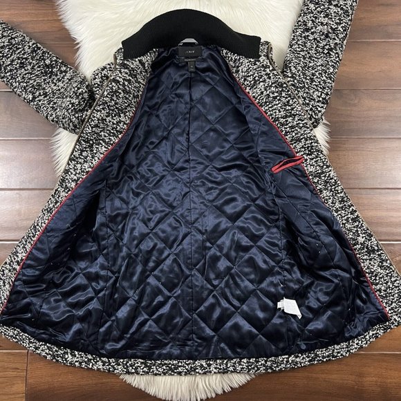 J. Crew‎ Size 00 Black White Speckled Boucle Lodge Coat H2632 - Picture 11 of 13